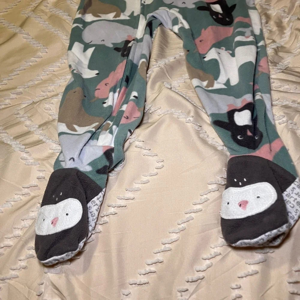 Carter's Footed Pajamas Kids Size 4T Arctic Animals Print Fleece Sleepwear